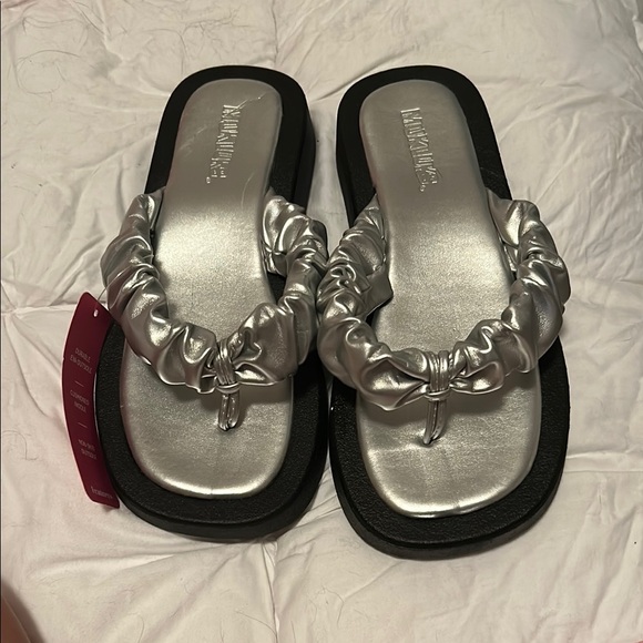 Muk Luks Shoes - Muk Luks Silver Black Sandals with Chain Embellishment